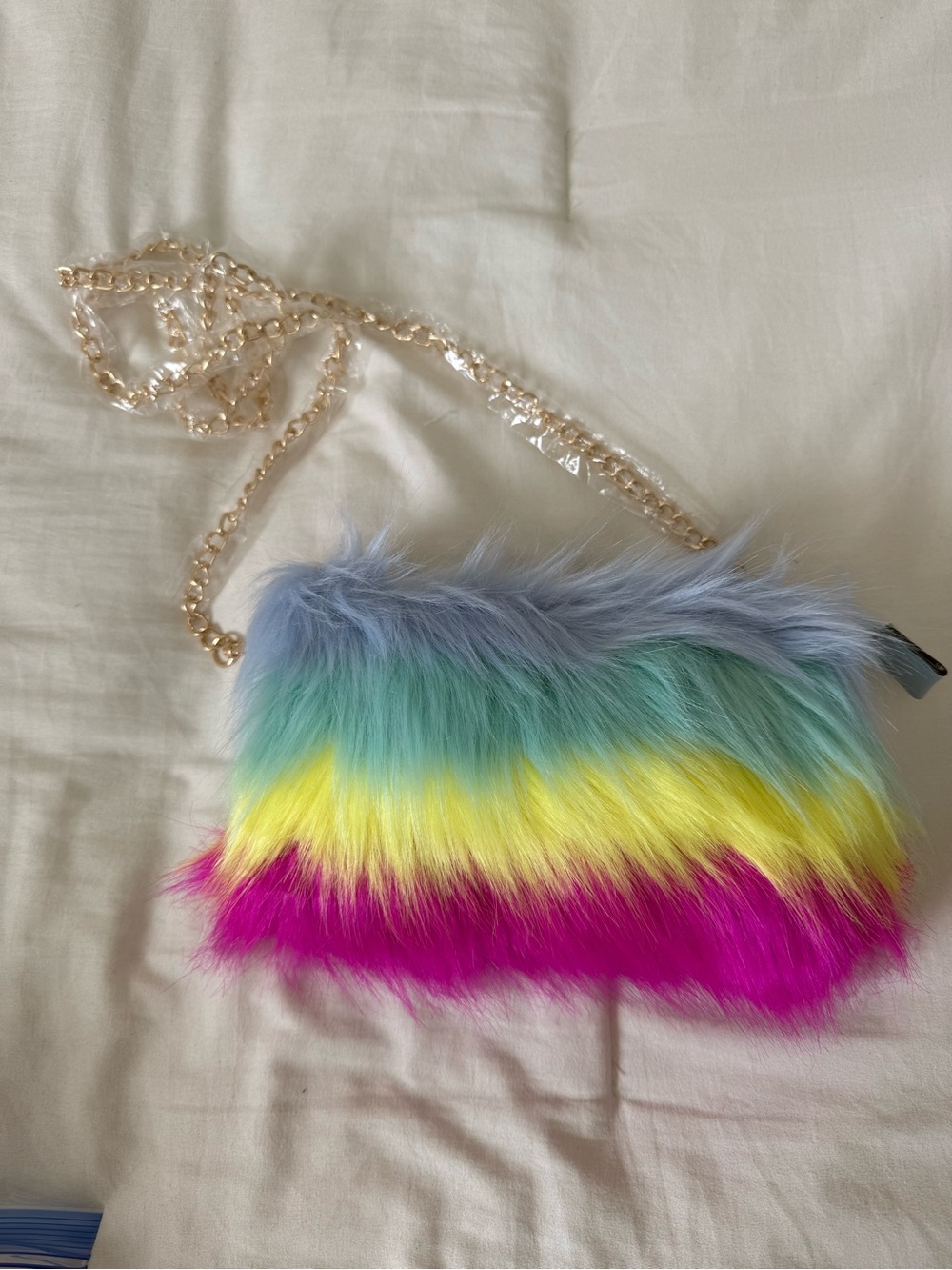 Faux Fur Rainbow Stripe Crossbody Bag - Multicolor